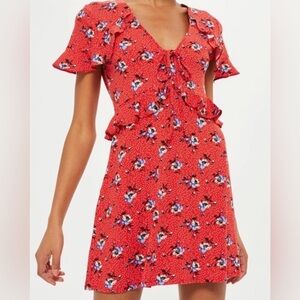 Topshop Red and Blue floral ruffle dress Size 4 EUC